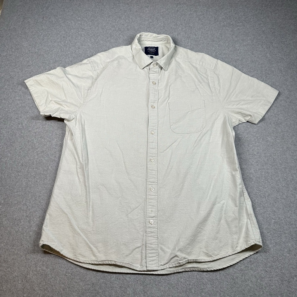 Charles Tyrwhitt Classic Fit Linen Cotton Short Sleeve Camp Shirt L Gray NOTE